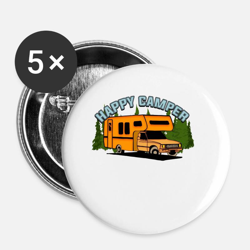 Happy camper - Buttons klein 25 mm (5er Pack) - Weiß