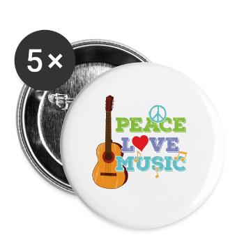 Guitare « Peace, Love, Music » - Lot de 5 petits badges (25 mm) - blanc - Devant