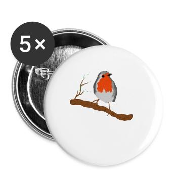 Robin with Magnificent Plumage on Branch - Buttons small 1''/25 mm (5-pack) - white - Front