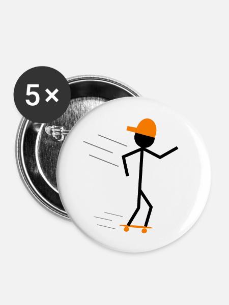 stickman skater - Buttons klein 25 mm (5er Pack) - Weiß