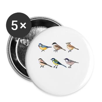 Tit Bird Collection - Vogelbeobachtungsgeschenk - Buttons klein 25 mm (5er Pack) - Weiß - Vorne