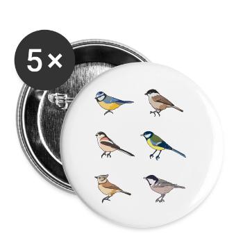Bird watching Gift - Blue tit, Great tit - Buttons small 1''/25 mm (5-pack) - white - Front