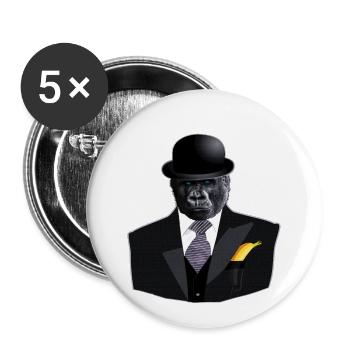 Mr Monk - Gorilla im Anzug mit Hut und Banane - Buttons klein 25 mm (5er Pack) - Weiß - Vorne
