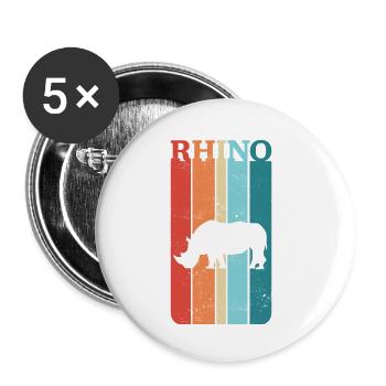 Vintage Retro Rhino Rhinoceros Gift - Buttons small 1''/25 mm (5-pack) - white - Front