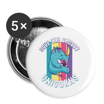 Nettes Nashorngeschenk Rette die molligen Einhörner - Buttons klein 25 mm (5er Pack) - Weiß - Vorne