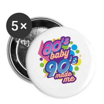 80er Jahre 90er Jahre - Buttons klein 25 mm (5er Pack) - Weiß - Vorne