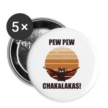 Pew Pew Chakalakas Vintage Cat - Buttons klein 25 mm (5er Pack) - Weiß - Vorne