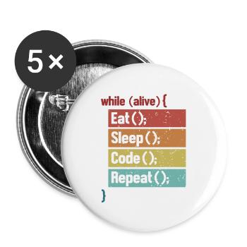 Eat Sleep Code Repeat Full Stack Coder Software - Buttons small 1''/25 mm (5-pack) - white - Front