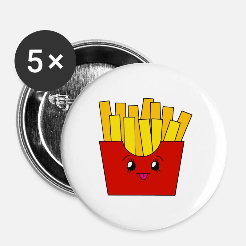 Frites  - Lot de 5 petits badges (25 mm) - blanc