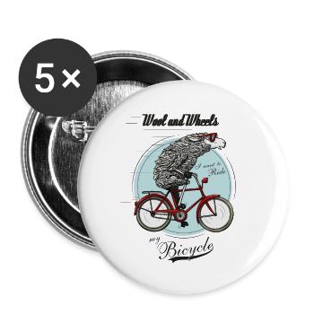 Wool and Wheels - Lot de 5 petits badges (25 mm) - blanc - Devant