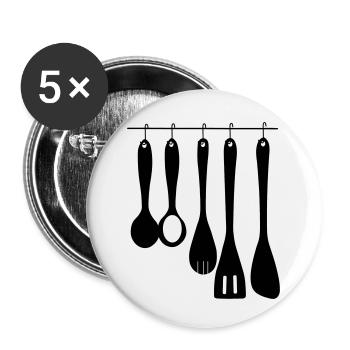 Outils de cuisine - Lot de 5 petits badges (25 mm) - blanc - Devant