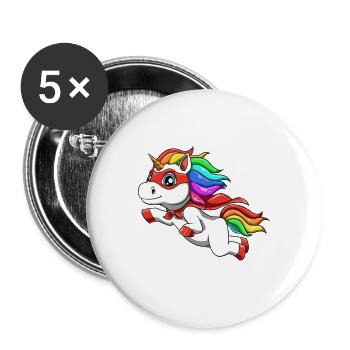 Funny unicorn as a hero for a superhero - Buttons small 1''/25 mm (5-pack) - white - Front