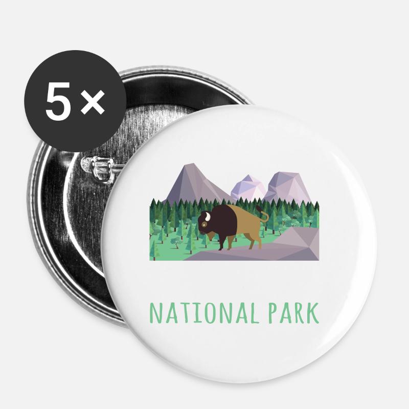 US Bison Buffalo Yellowstone National Park - Buttons klein 25 mm (5er Pack) - Weiß