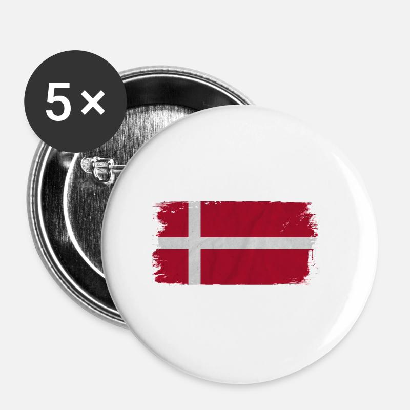 Denmark flag - Buttons small 1''/25 mm (5-pack) - white