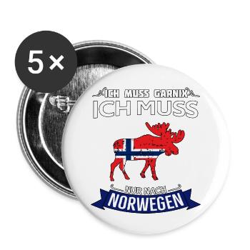 Ich muss nur nach Norwegen Spruch Elch - Buttons klein 25 mm (5er Pack) - Weiß - Vorne