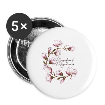 Magnolien cercle image avec inscription - Lot de 5 petits badges (25 mm) - blanc - Devant