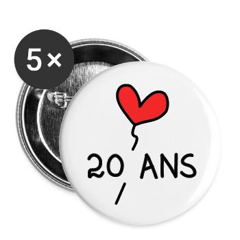20 ANS. ANNIVERSAIRE. HAPPY BIRTHDAY. JOYEUX ANNIV - Lot de 5 petits badges (25 mm) - blanc - Devant