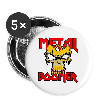 Heavy Metal Boomer crâne et os - Lot de 5 petits badges (25 mm) - blanc - Devant