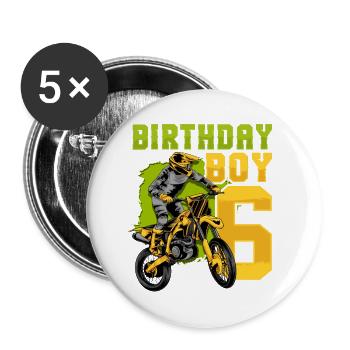 6. Geburtstag Motocross Dirt Bike - Buttons klein 25 mm (5er Pack) - Weiß - Vorne