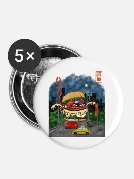 Burger - Buttons klein 25 mm (5er Pack) - Weiß