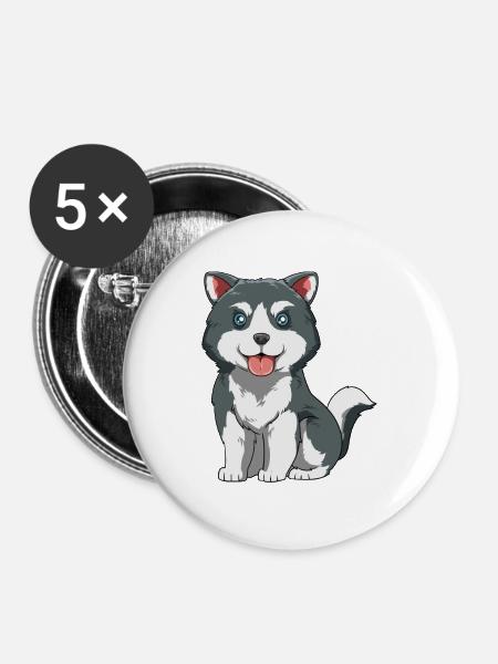 Husky Welpe - Buttons klein 25 mm (5er Pack) - Weiß