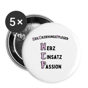 Heilerziehungspfleger mit Hetz Einsatz und Passion - Buttons klein 25 mm (5er Pack) - Weiß - Vorne