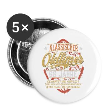 66. Geburtstag Oldtimer - Buttons klein 25 mm (5er Pack) - Weiß - Vorne
