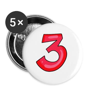3 red - number three - digit - Buttons small 1''/25 mm (5-pack) - white - Front