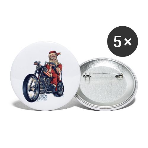 Weihnachtsmann Biker im Vintage Stil - Buttons klein 25 mm (5er Pack)