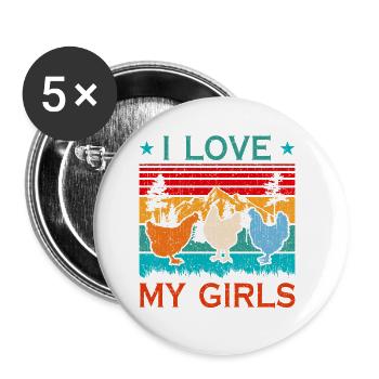 I Love My Girls Retro Farmer Farm Chick Funny Chic - Buttons small 1''/25 mm (5-pack) - white - Front