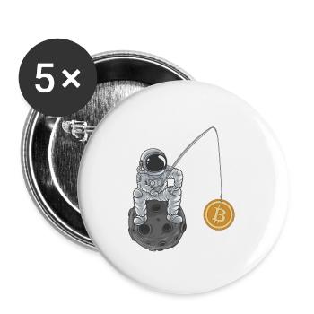 Bitcoin Moon Fishing Crypto Kryptowährung - Buttons klein 25 mm (5er Pack) - Weiß - Vorne