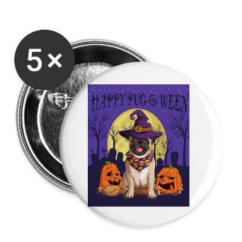 Joyeux Halloween Pug Design - Lot de 5 petits badges (25 mm) - blanc - Devant