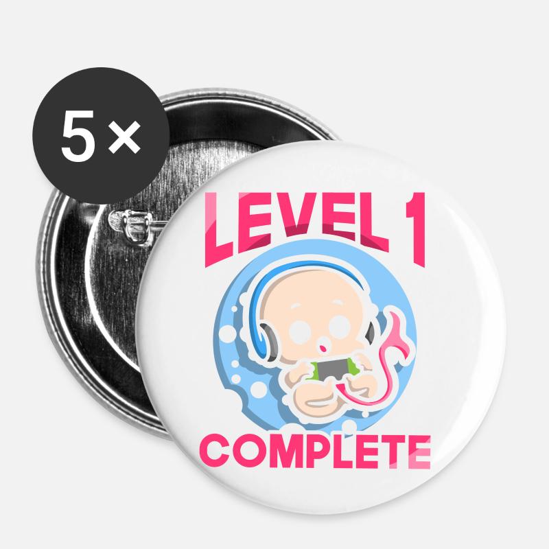 Level 1 complete 1st birthday 1 year - Buttons small 1''/25 mm (5-pack) - white