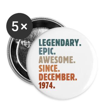 1974 Décembre Vintage Cadeau d’anniversaire - Lot de 5 petits badges (25 mm) - blanc - Devant