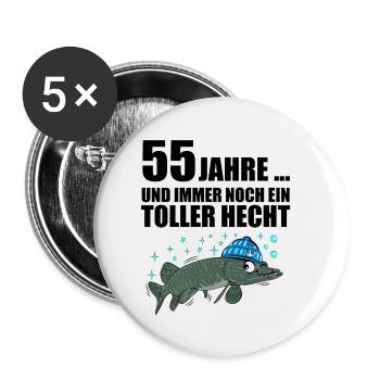 Anglergeschenk zum 55 Geburtstag 55 Ehrentag - Buttons klein 25 mm (5er Pack) - Weiß - Vorne
