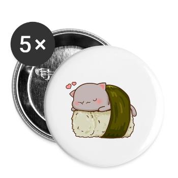 Netter Sushi-Katzen-japanischer lustiger Kawaii Kitty-Liebhaber - Buttons klein 25 mm (5er Pack) - Weiß - Vorne