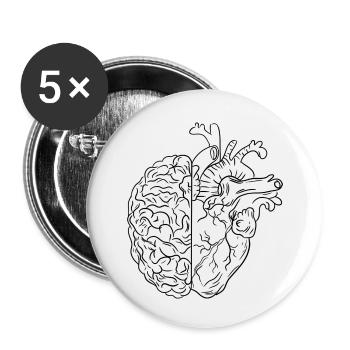 With heart and brain - Buttons small 1''/25 mm (5-pack) - white - Front