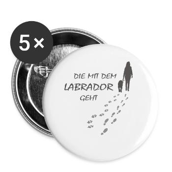 Die mit dem Labrador geht, Hundepfoten Labbi Gassi - Buttons klein 25 mm (5er Pack) - Weiß - Vorne