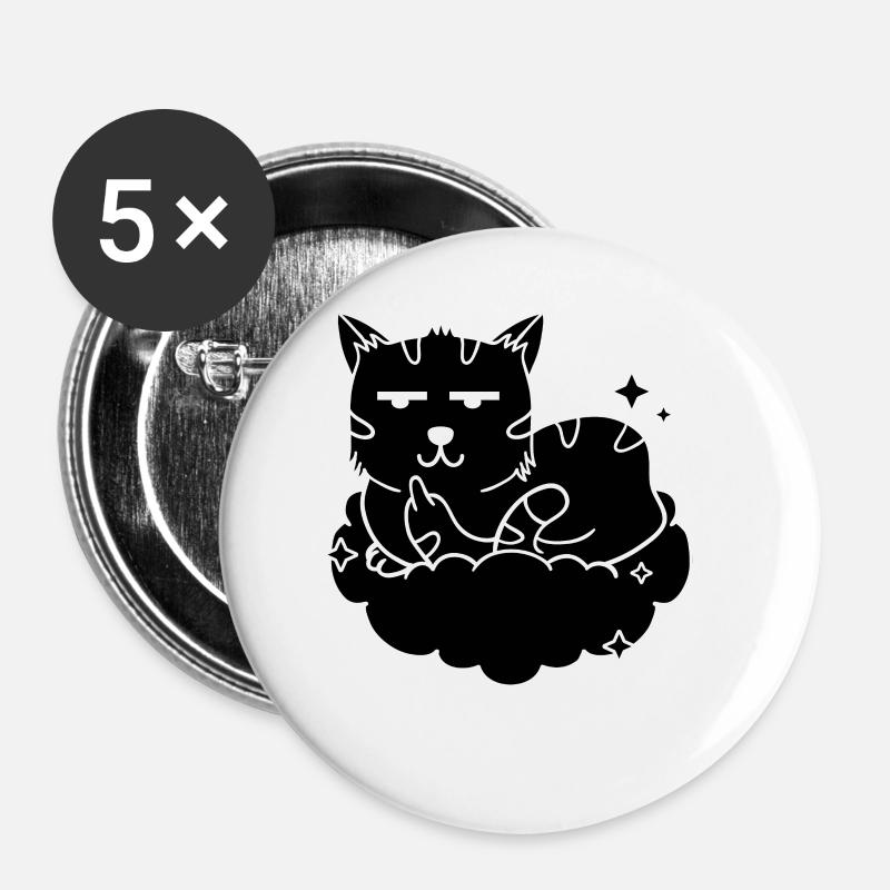 Doigt d’honneur de chat - Chat noir retourné - Lot de 5 petits badges (25 mm) - blanc