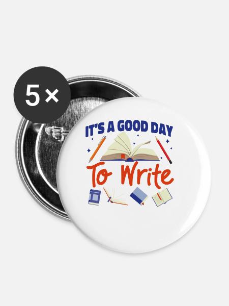 Writing Book Novel Writer & - Buttons klein 25 mm (5er Pack) - Weiß