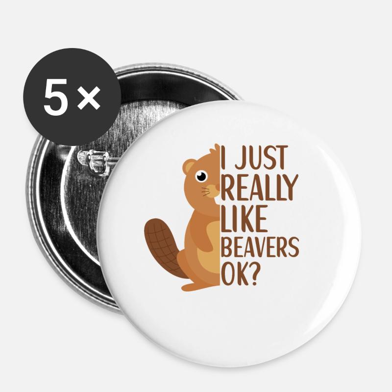 Bieber Drôle Castor Dam Rongeur Enfants - Lot de 5 petits badges (25 mm) - blanc