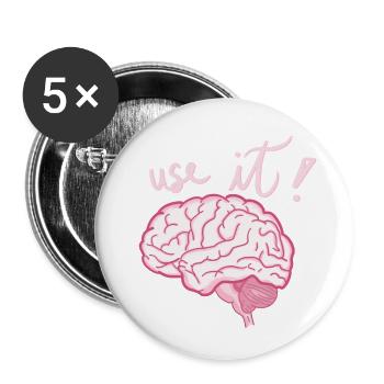 Cerveau - Utilisez-le ! - Lot de 5 petits badges (25 mm) - blanc - Devant