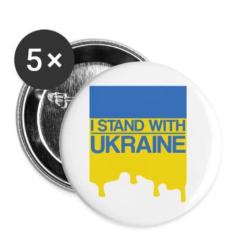 Ich stehe an der Seite der Ukraine mit der Unterstützung der Ukraine Ukrain - Buttons klein 25 mm (5er Pack) - Weiß - Vorne