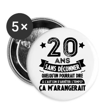 20 ans anniversaire 20 anniversaire cadeau 20 ans - Lot de 5 petits badges (25 mm) - blanc - Devant