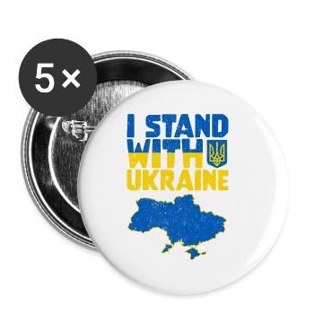 Ukraine Support - I Stand With Ukraine - Buttons small 1''/25 mm (5-pack) - white - Front