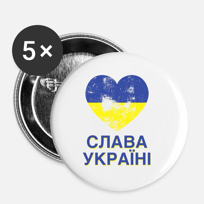 Gloire à l’Ukraine Слава УКРАЇНІ - Lot de 5 petits badges (25 mm) - blanc