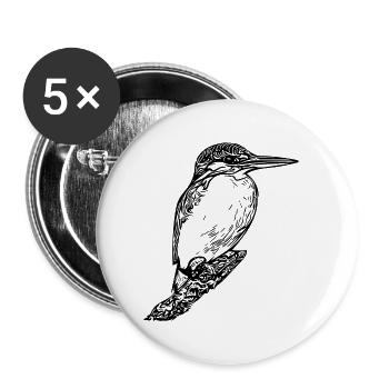 Vintage Elegant Kingfisher - Bird Nature Motif - Buttons small 1''/25 mm (5-pack) - white - Front