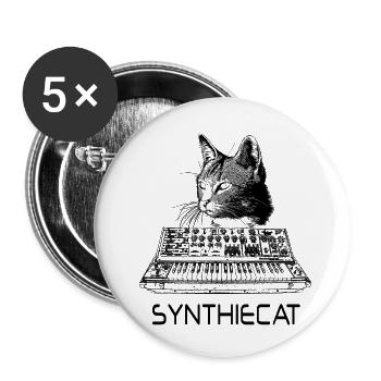 Synthiecat cat with synthesizer - Buttons small 1''/25 mm (5-pack) - white - Front