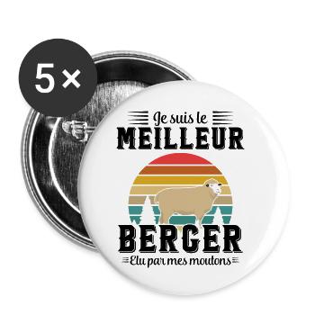 Berger élu par les moutons cadeau humour - Lot de 5 petits badges (25 mm) - blanc - Devant