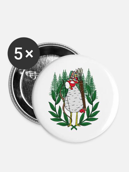 Huhn Krieger Federvieh Bogenschütze - Buttons klein 25 mm (5er Pack) - Weiß